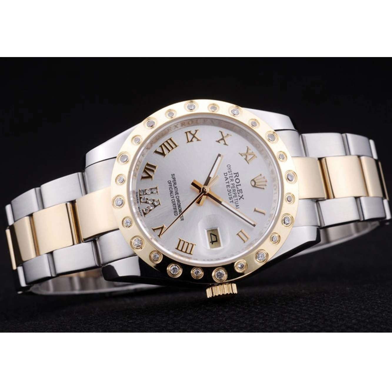 Aaa replica watch Dial Rolex Diamond Bezel Datejust 7464 White 0727
